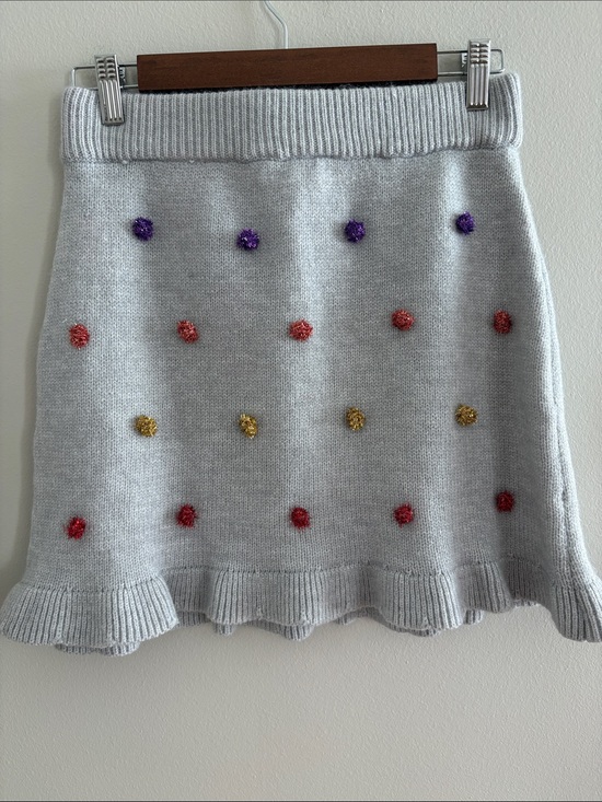 Blue B Collection Dresses & Skirts - Cozy Knit A-Line Skirt in Light Gray with Multicolor Pom-Dot Accents NWOTS